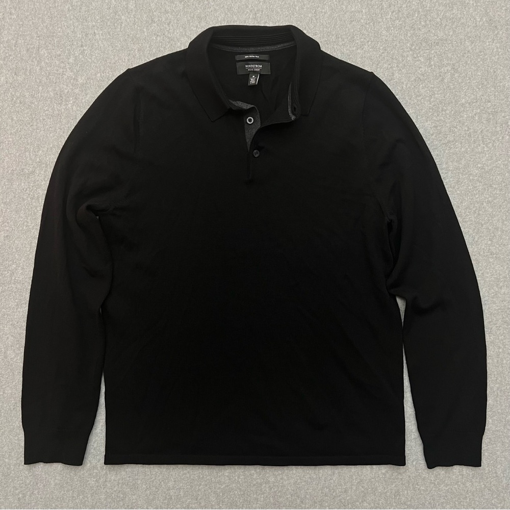 Nordstrom Mens Merino Wool Henley Sweater Black Size Medium Classic Luxury